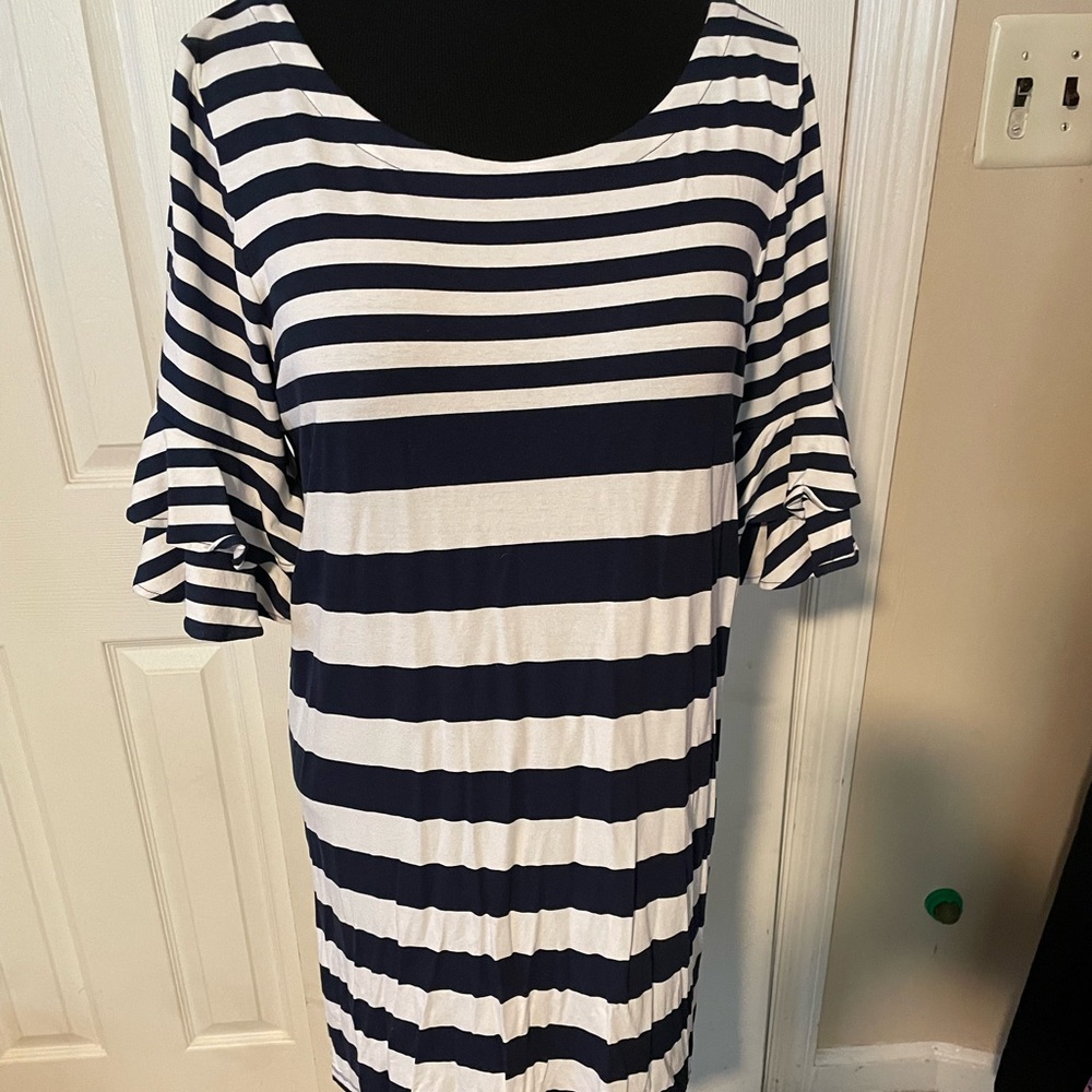 EUC Lilly Pulitzer Lula Dress True Navy Pop Up Safari Stripe Size XL